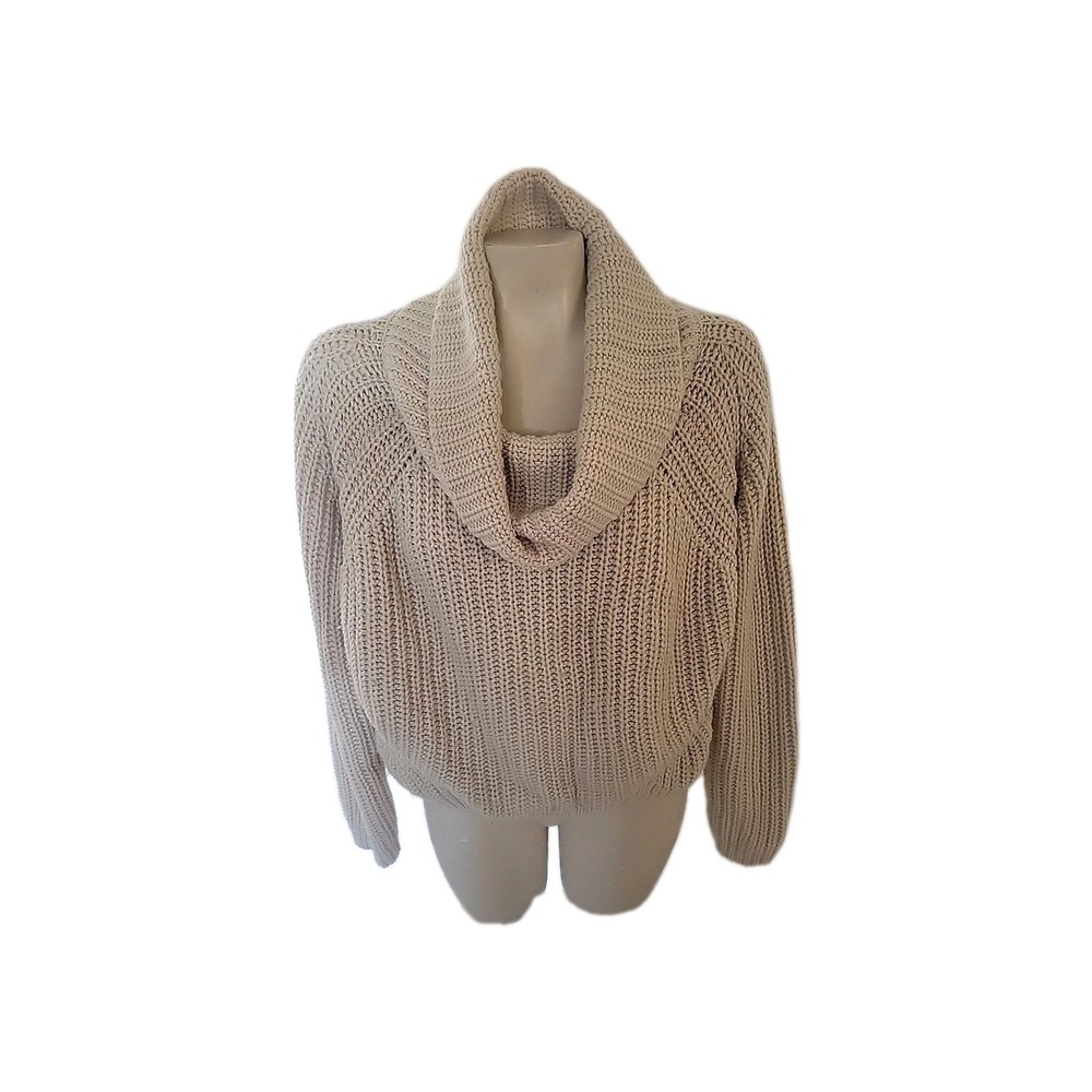 Moon & Madison tight knit Crop Sweater Beige M Contemporary Comfort Oversized